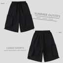 Cargo Shorts Women Y2K Baggy Knee Length Athletic with Pockets Hiking Waterproof Black Pants Men Summer Outfits (Black), Large