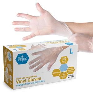 MED PRIDE Disposable Medical Grade Vinyl Exam Gloves, Latex & Powder Free, Ultra-Strong, for Healthcare & Food Handling (Large (Pack of 100) 100 Clear) (L)