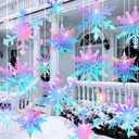 Gueevin 16 Pcs 12" Large Christmas Snowflake Ornament Xmas 3D Iridescent Snowflakes 3D Laser Paper Snow Flakes in 4 Classic Designs for Winter Xmas Party Wonderland Christmas Birthday Party Decor (Multi Color)