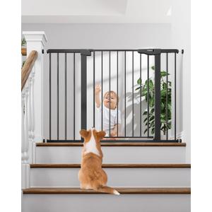 Cumbor 29.7-48" Baby Gate for Stairs, Mom's Choice Awards Winner-Dog Gate for Doorways, Auto Close Safety Pet Gate for Dogs Indoor, Easy Install Pressure Mounted Child Gate with Walk Thru Door, Black