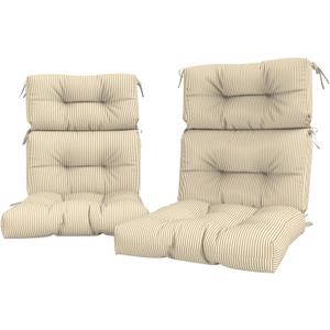 LVTXIII Outdoor Seat and Back Chair Cushion Patio Tufted High Back Cushion with Ties, Seasonal Replacement Rocking Chair Cushion for Home Office Garden Use, 44” L x 22” W, Set of 2, Stripe Beige