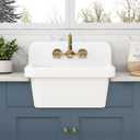 White Utility Sink 21 Inch, Wall Mount Farmhouse Sink, Deep Bowl High Back Laundry Sink with Accessories, Fireclay Porcelain Floating Slop Tub for Laundry Room, Kitchen, Garage, Bathroom, 21x16x18 inches