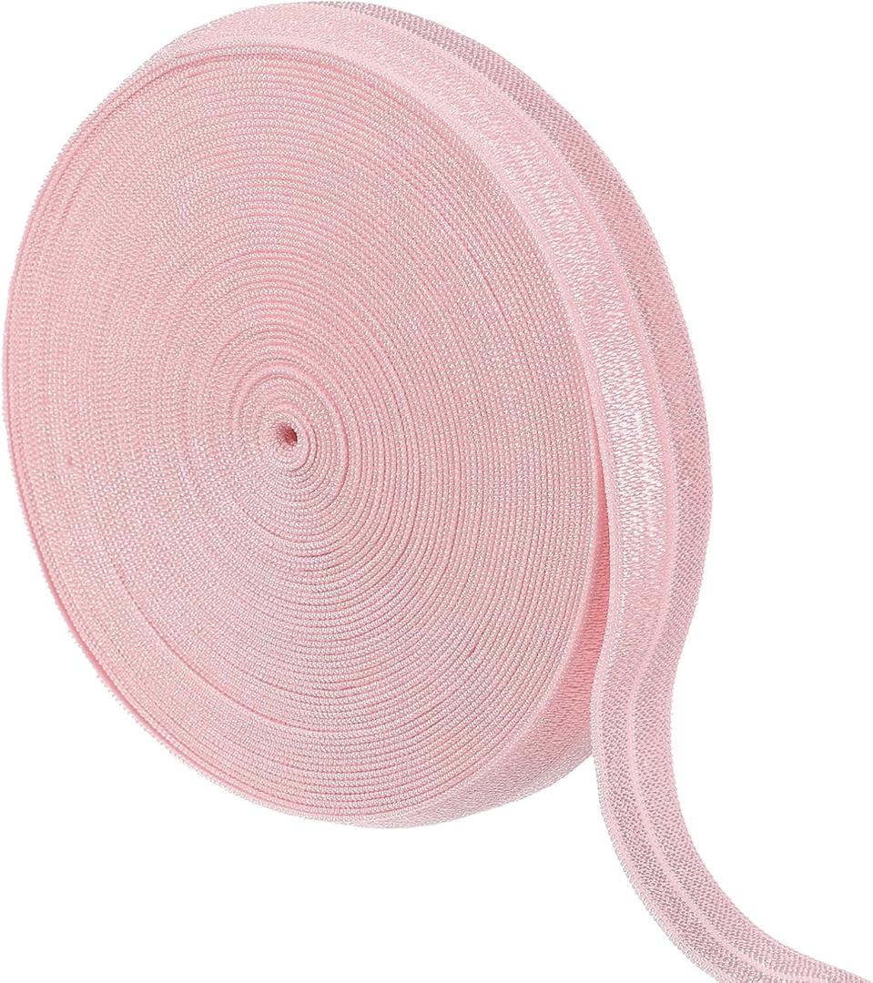 uxcell 10 Yards Fold Over Elastic Stretch Ribbon Strap, 1-1/2 Inch Wide Folded Edge Elastic Webbing for Hair Ties Headbands DIY Craft Waistband Pants Clothes, Pink