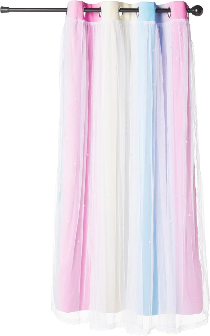 NICETOWN Blackout Curtains for Girls Bedroom Kids Rainbow Cute Window Curtains Drapes for Living Room Princess Star Cut Out Curtains for Nursery, 2 PCs, Pink Grey, 52W x 63L