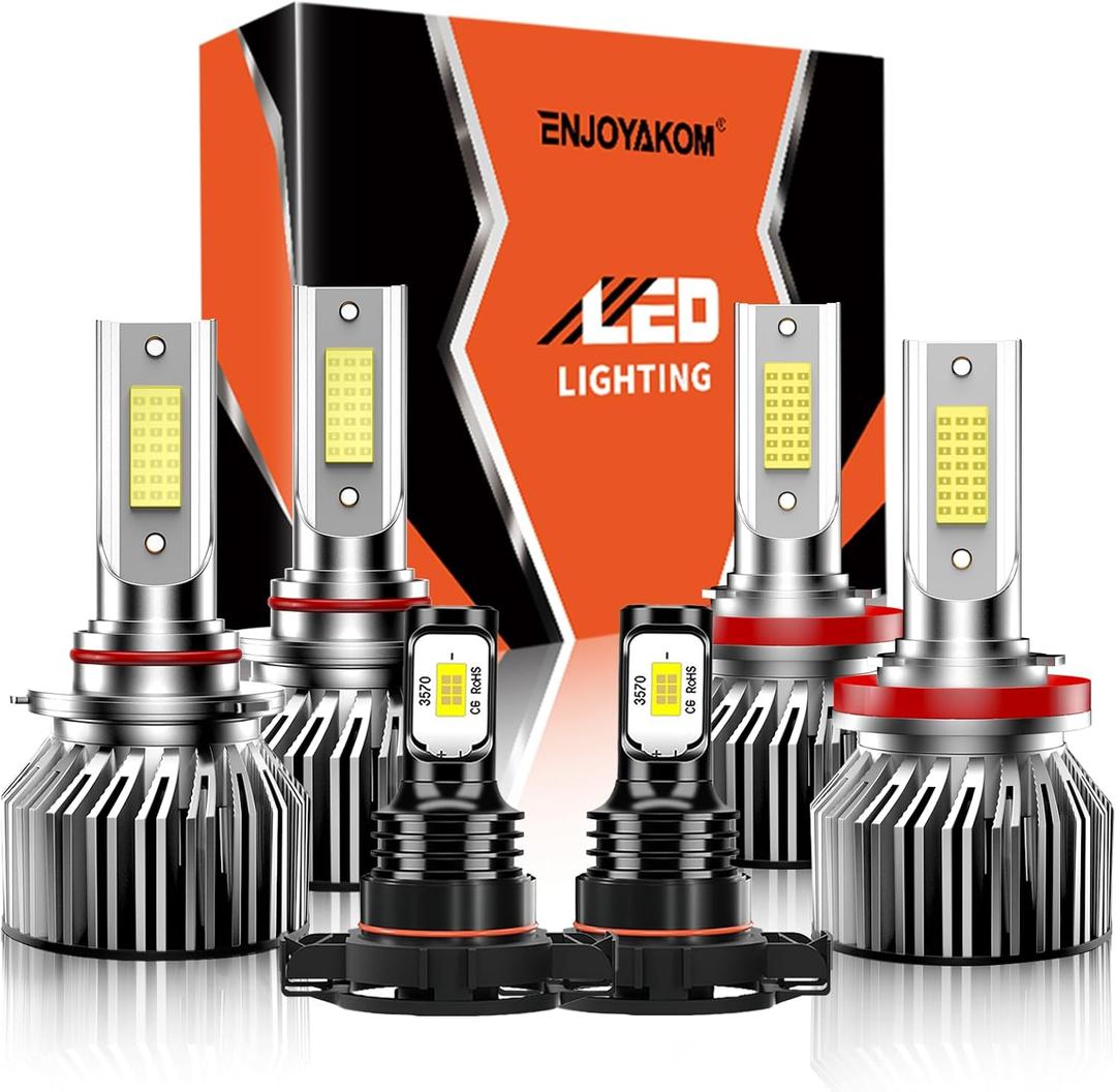 Compatible for Chevy Tahoe 2007 2008 2009 2010 2011 2012 2013 2014 2015 9005 High Beam H11 Low Beam + 5202/PS24W Fog Lights Bulbs Combo Kit, 6500K White, Pack of 6