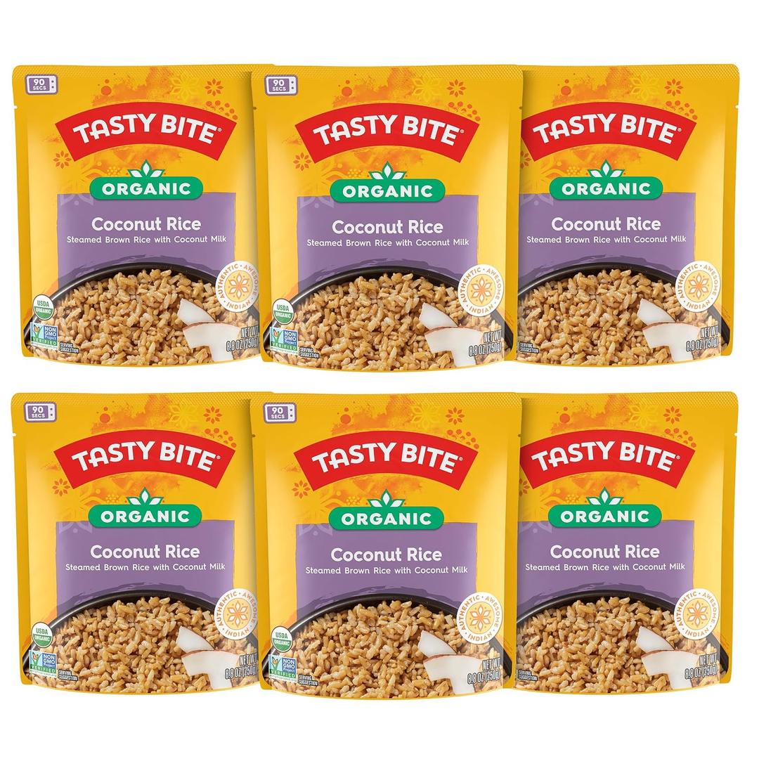 Tasty Bite Organic Coconut Rice, 8.8 Ounce, Pack of 6, Ready to Eat, Microwavable, Vegan, Gluten-Free (EXP 07/31/27)