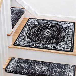 Brakki Bullnose Stair Treads for Wooden Steps, Non Slip Landing Mat, 1pc | Washable, Stair Rug for Indoor Runner and Pets, Indoor Doormat for Kitchen Bathroom, L30" x W30", Black