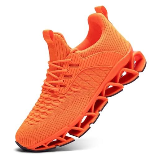Mens Running Shoes Breathable Mesh Blade Walking Shoes Slip on Tennis Sneakers Fashion Non Slip Work Sport Gym Cross Trainer Orange 45