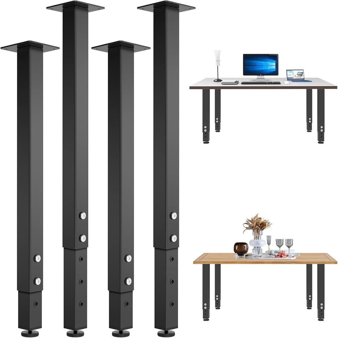 4PCS Adjustable Square Table Leg (24-40inch)Metal Desk Legs, Home Office DIY Furniture Leg Set for Tables, DIY desks, Counter Tops, Kitchen Tables,Office Desk (Black)