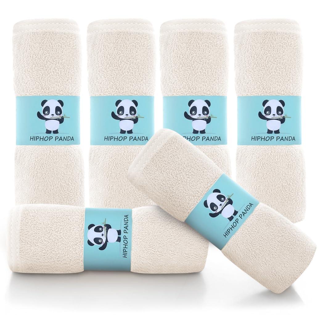 HIPHOP PANDA Baby Washcloths, Rayon Made from Bamboo - 2 Layer Ultra Soft Absorbent Newborn Bath Face Towel - Reusable Baby Wipes for Delicate Skin - Ivory, 6 Pack