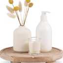 10'' Round Wooden Tray Pedestal Stand, Farmhouse Bathroom Decor Riser for Soap Dispenser, Perfume, Candle, 10'', Light Brown