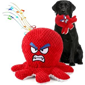 Interactive Jumping Octopus Dog Toy with Recording & Music Modes, Rechargeable Moving Squeaky Toy for Small, Medium & Large Dogs, Bouncing Pet Chew Toy to Relieve Stress & Burn Energy