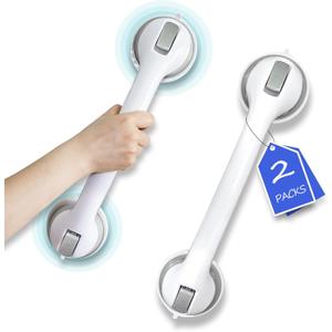 Shower Grab Bar, Suction Grab Bars for Shower, 2 Pack 16 Inch Shower Handles for Elderly Suction, Bathroom Grab Bars for Seniors, Shower Grab Bars Suction Heavy Duty, Waterproof No Drilling