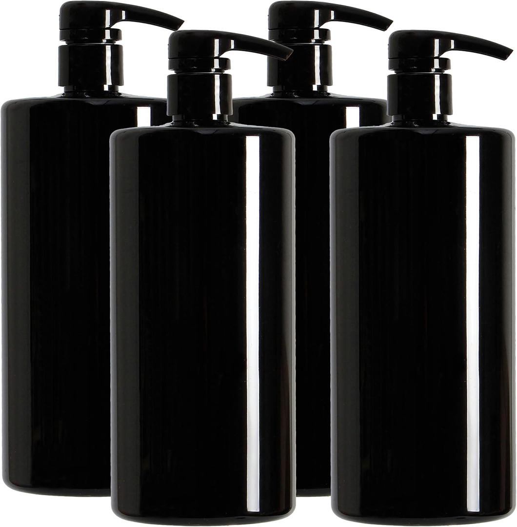 Youngever 4 Pack Pump Bottles for Shampoo, Empty Shampoo Pump Bottles, Plastic Cylinder with Lockdown-Leak Proof-Pumps (32 Ounce)