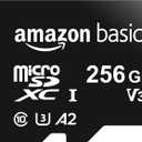 Amazon Basics microSDXC Memory Card with Full Size Adapter, A2, U3, Read Speed up to 100 MB/s, 256GB, Black