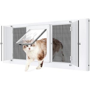 2-in-1 Cat Door for Window with Acrylic Panel, Rainproof & Ventilation Dual Modes, Adjustable Width of 32"-36" for Sliding Windows, Weather Resistant Window Cat Door Insert, Fit 32''-36'' Windows