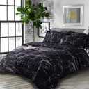 Nanko Comforter Set Queen Size, Dark Black Marble Print 88 x 90 inch Reversible Down Alternative Comforter Microfiber Duvet Sets (1 Comforter + 2 Pillowcases Modern Bedding for Women Men