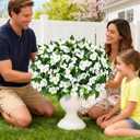 Livole 9 Bundles Artificial Flowers for Outdoors, Realistic Fake Outdoor Flowers Impatiens UV Resistant Artificial Outdoor Flower for Outside Faux Flower Plants for Porch Garden Home Decor, White