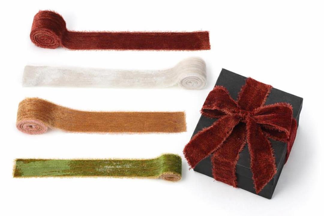 Canlierr 4 Roll Valentine's Day Silk Velvet Ribbon for Gift Wrapping Fringe Fabric Frayed Velvet Ribbon Raw Edge for Valentine Day Party Wedding Decor Bouquet Basket Hair (Elegant Color,2 in X 8 yd)