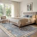 EIEIHOUSE Washable Area Rugs for Living Room -9x12 Neutral Vintage Distressed Floral Farmhouse Boho Large Soft Floor Rug Indoor Non Slip Carpet for Living Room Bedroom Dining Room Office - Blue