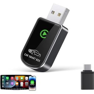 Amzfeel Wireless Carplay Adapter for Apple iPhone, Mini Bluetooth Dongle Convert Factory Wired to Wireless Car Play Plug & Play Auto Connect, Low Latency, GPS Units for Cars 2015+ (Brushed Gery)