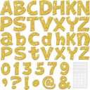 Colarr 216 Pcs Glitter Bulletin Board Letters for Classroom Number Alphabet Punctuation Symbol Cutout 4'' Die-Cut Poster Letter with Adhesive Dot School Party Holiday Decor Display(Gold)