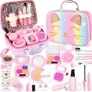 Pretend Makeup for Toddlers, Toy Play Makeup Set for Kids 3-5, Toddler Makeup Kit Pretend, Cat Toys for Kids Fake Makeup, Birthday Gifts Toys for 3-8+ Year Old Girls (Not Real Makeup)