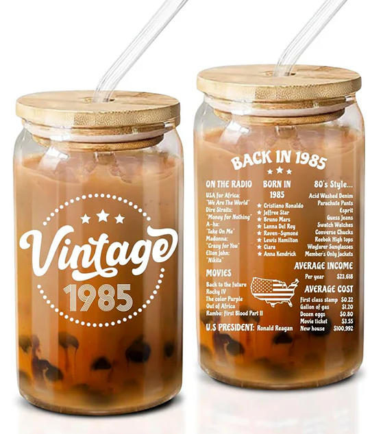 NewEleven Birthday Gifts For Women, Her - 1985 Birthday Decorations For Women - Gifts For Her, Mom, Wife, Sister, Friends - 16 Oz Coffee Glass