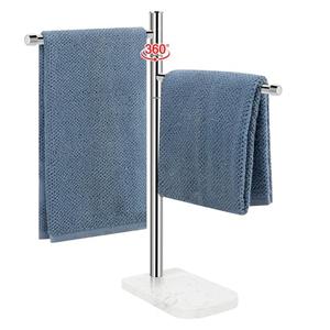 BathAce Hand Towel Holder, F-Shape Hand Towel Stand with Marble Base, Stainless Steel Swivel Hand Towel Rack Bar Standing for Bathroom Kitchen Countertop, 2 Arms (Chrome Finish)