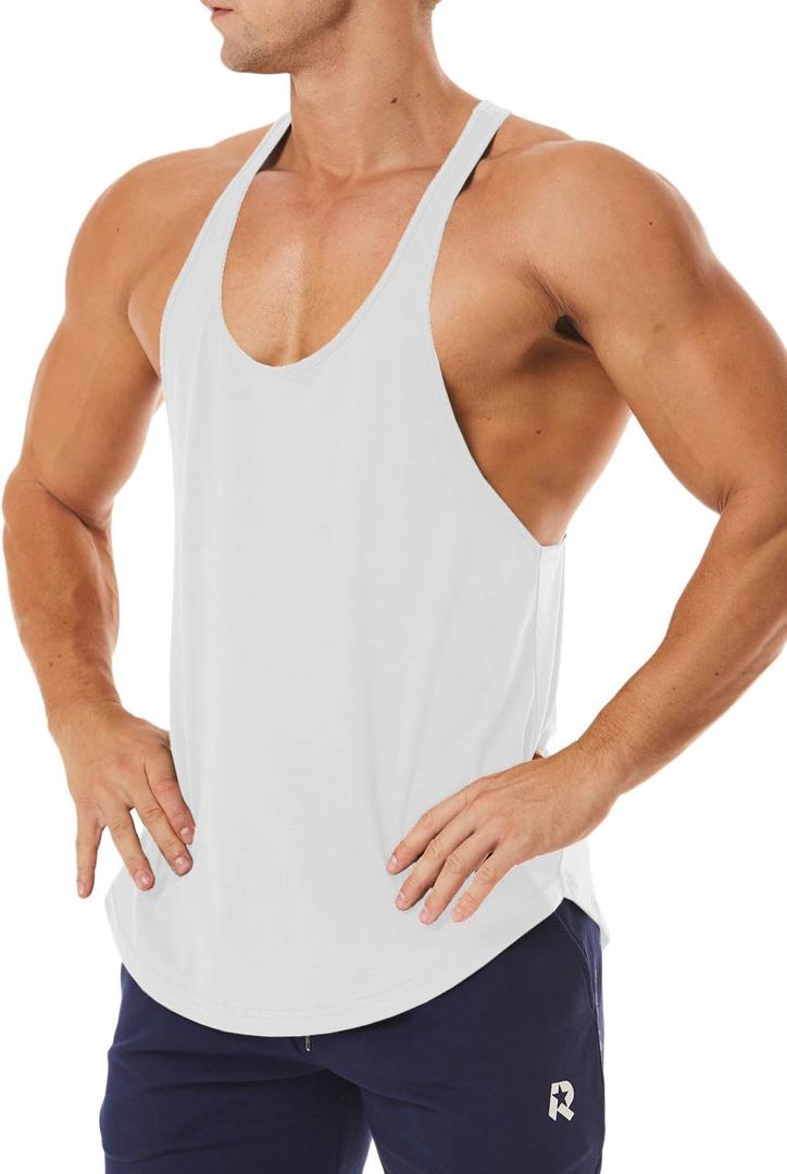 Men's Workout Quick Dry Soft Gym Bodybuilding Stringer Tank Tops (Medium, White)