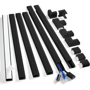 ZhiYo Cord Cover Wall Kit, 94.5in Cord Hider Wall Mounted TV, Self-Adhesive Wire Covers for Cords, Paintable Wire Hiders Cable Raceway Kit, Cable Concealer, 6 x L15.7in W0.98 H0.5in, Black