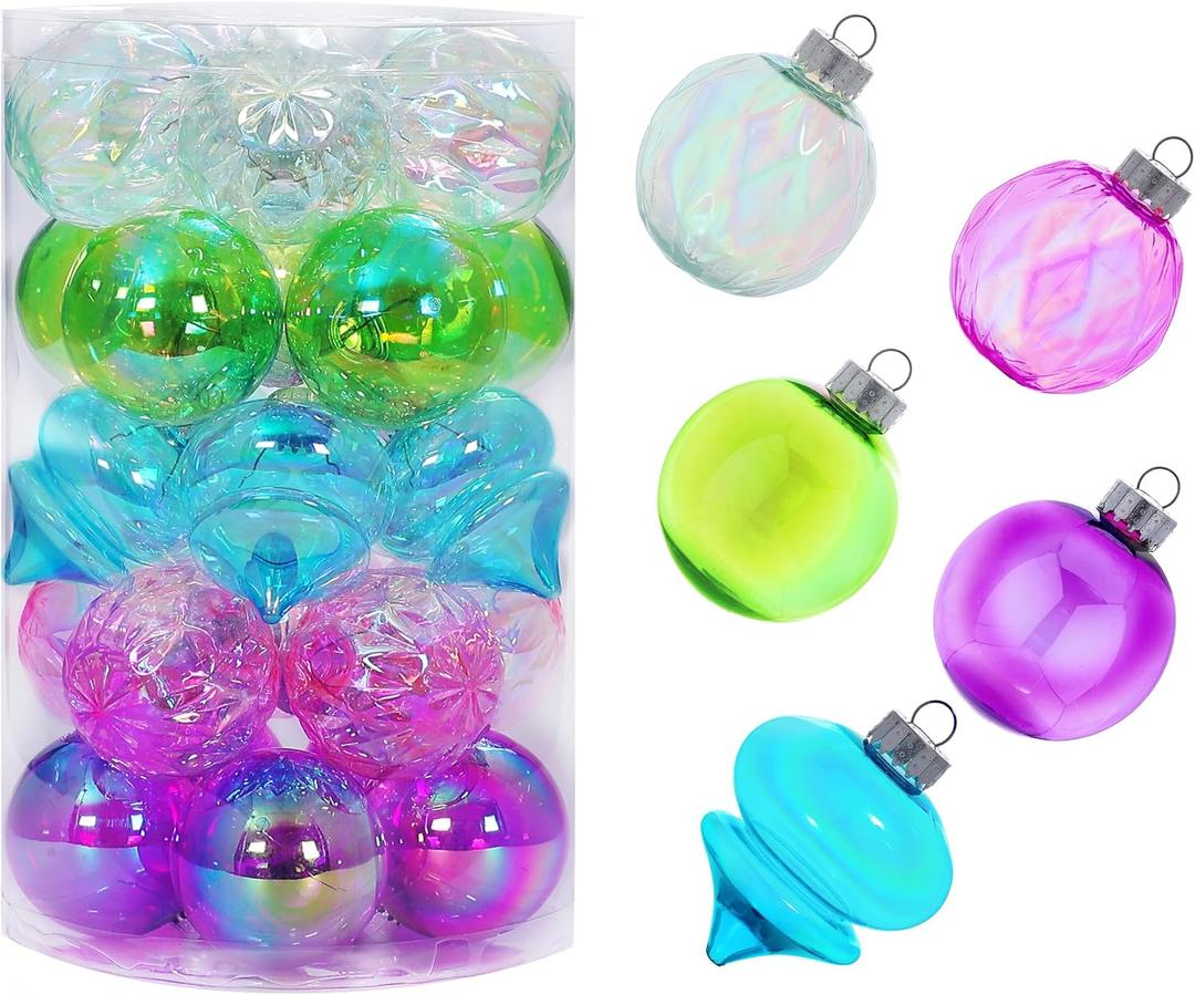 MOONET 25Pcs 2.64in Christmas Decoration Balls Shatterproof Colored Transparent Ball for Festival Wedding Home Party Decors Xmas Tree Hanging