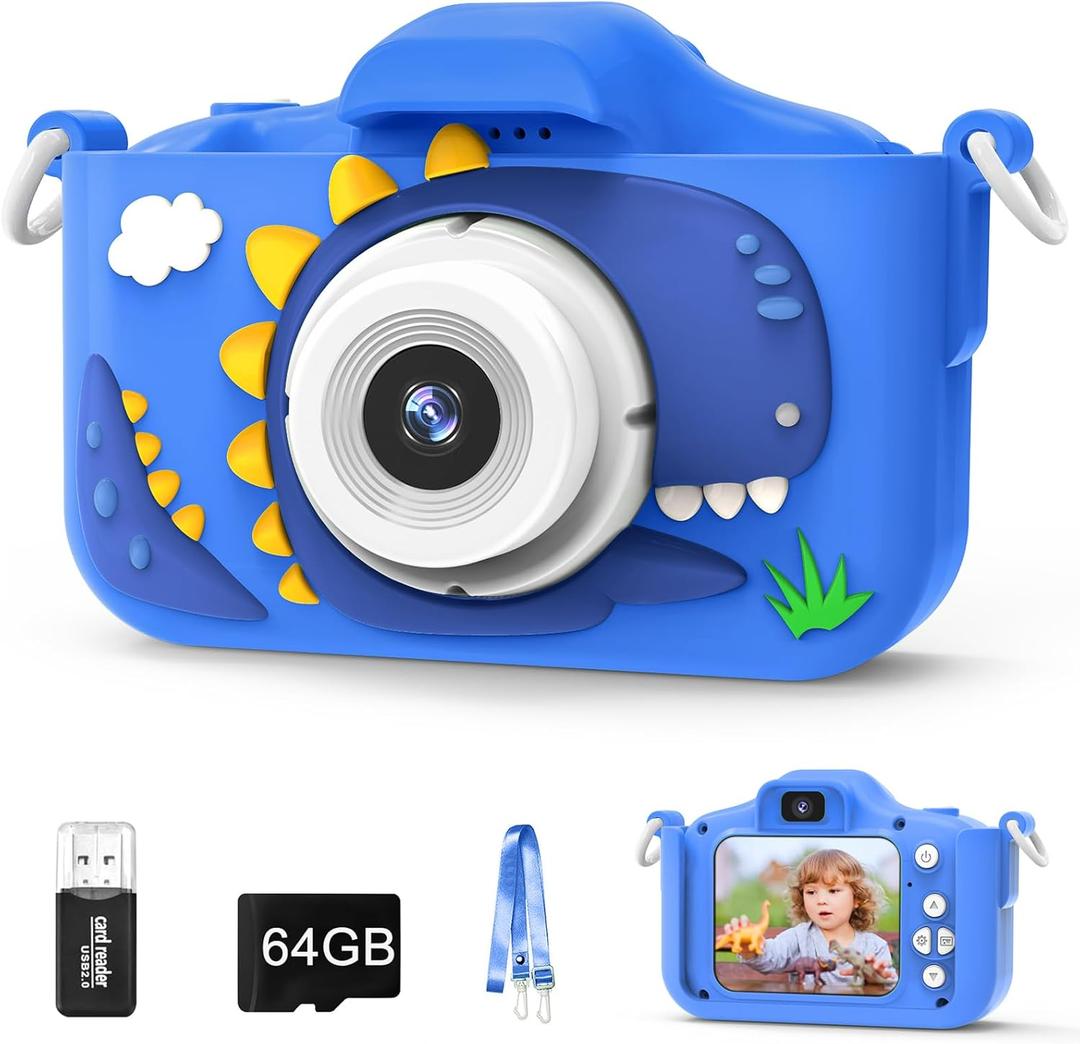 Kids Camera for 3-8 Year Old Girls Boys, 48MP Dual Lens 1080P Toddler Camera for Kids with 64GB SD Card, Children Digital Video Camcorder Selfie Camera Christmas Birthday Gifts (Blue)