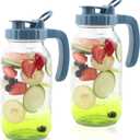 Mason Jar Pitcher 2 Quart With Pour Spout Lids 2 Pack 64 Oz Wide Mouth Water Pitcher Airtight And Leakproof Glass Carafe With Handle And Flip Cap For Milk, Iced Tea, Cold Brew Coffee, Juice