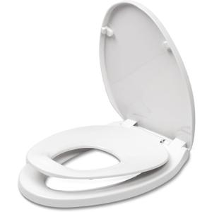 Elongated Toilet Seat with Slow Close Seat, Easy Clean, Suitable Standard Elongated or Oval Toilet with Thickened Plastic Lid, Plastic, White,  Elongated, Without Lights