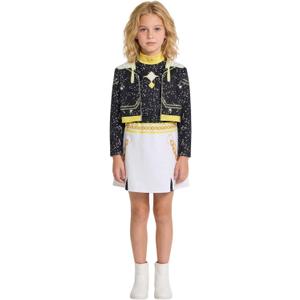 SAVITO Popular Singer Performance Outfits, Black Golden Printed Clothing Suitable for Kids Aged 3-12, Halloween Cosplay Costumes, Black A for 5-6 Years/ 130CM