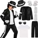Kids Dance Star Costume for Boys 80s 90s Pop Stage Outfits for Halloween (8-10 Years, Black)