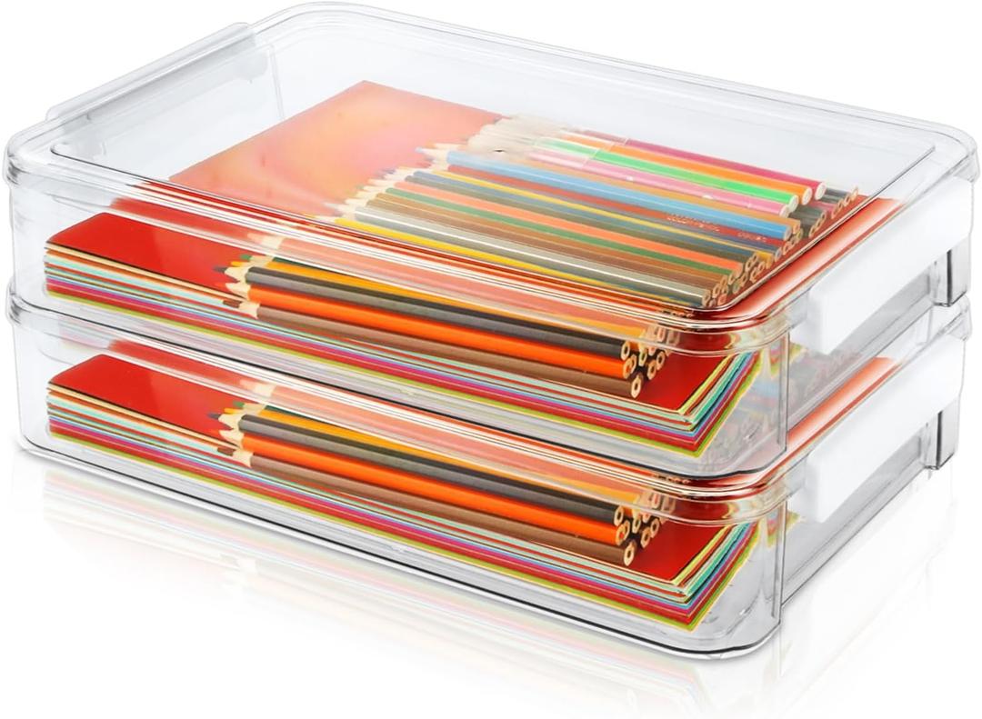 2PCS 6 Qt A4 Paper Storage Box Clear Plastic Case 9x13 Scrapbook Case Stackable Transparent File Box A4 Paper Storage Containers for Craft, Document, Photo, Book13.58" x 9.25" x2.75"