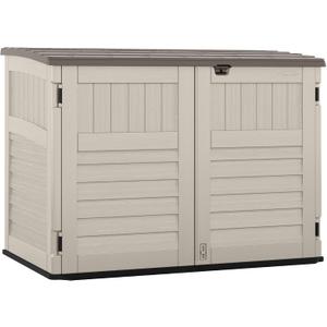 Suncast 5.9 ft. x 3.7 ft Horizontal Stow-Away Storage Shed - Natural Wood-Like Outdoor Storage for Trash Cans and Yard Tools - All-Weather Resin, Hinged Lid, Reinforced Floor - Made in The USA