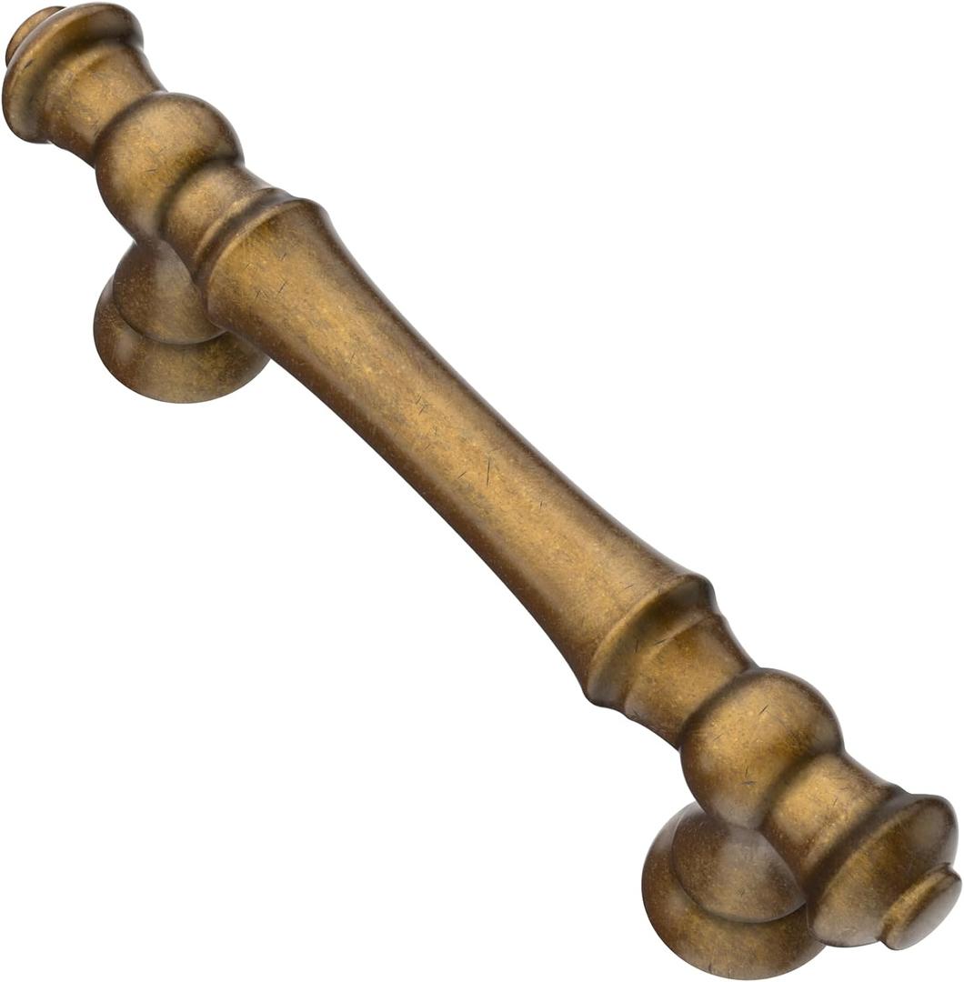 Alzassbg 10 Pack Antique Brass Cabinet Pulls, 3 Inch(76mm) Hole Centers Vintage Kitchen Hardware Cabinet Handles AL3085AE