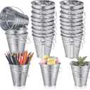 Sadnyy 24 Pcs 3.5 Inch Small Metal Buckets with Handle, Mini Metal Pail Tin Galvanized Pail Container for Crayon Storage Wedding Table Decorations Trick or Treat Flower Plant Party Gift (Silver)