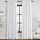White Linen Blackout Curtains 84 Inches Long 2 Panels for Living Room Back Tab Modern Cotton Textured Pure White Black Out Curtains Heating Blocking Linen Curtain Panels for Bedroom Nursery Kids
