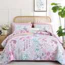 Xruibed Quilt Set Queen Size 3 Pieces Rose Pink Floral Quilt Sets Reversible Bedspreads Bedding Set Soft Microfiber Lightweight Quilt Flower Plant Bed Coverlet Sets for All Season (Queen 96"x90")