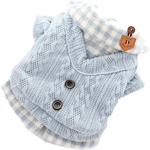 Dog Princess Sweater for Small Dogs Thick Shirt Plaid Clothes Costume Pet Girl Cute Coat Outfits Fall Costumes Winter Dog Sweaters (XL, Blue)