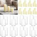 24-Pack Ivory Pillar Candles (2''X3,4,6) & 24-Pack Glass Cylinder Vases(2.6''X5,6,8),Hurricane Candles,Wedding Centerpiece Decor Set-Mixed Heights for Table, Proposal, Event.