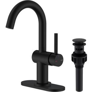 KENES Matte Black Bathroom Sink Faucet, Bathroom Faucets Single Handle Modern Prep Wet Bar Sink Faucets with Drain Assembly & Deck Plate, Farmhouse RV Camper Outdoor Utility Faucet, KE-9005B-2 (Short)