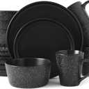 Bestone 16 Piece Round Kitchen Dinnerware Sets,Plates and Bowls sets,Dishes, Dinner Plates, Cereal Bowls SetBowls, Mugs, Dish SetPlates and Bowls,Service for 4, Stoneware Dinnerware, Gray matte