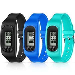 Silicone Fitness Tracker Watch 3 Pcs Walking Running Pedometer Calorie Burning and Step Counting Bracelet Steps Pedometer Watch for Walking Men Women (Mint Green, Sky Blue, Black)