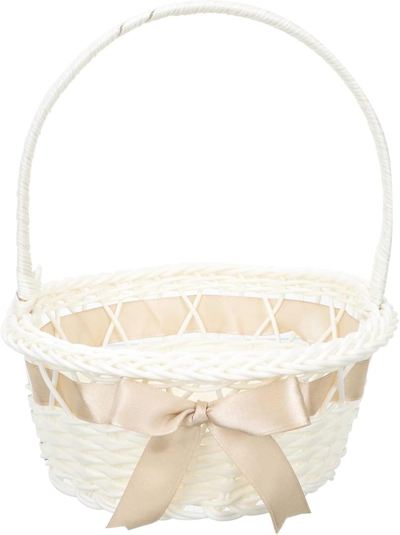 TOYANDONA Girl Basket for Wedding, Small Wicker Rattan Basket Easter Egg Basket Woven Basket with Handle for Party Favors (Light coffee)