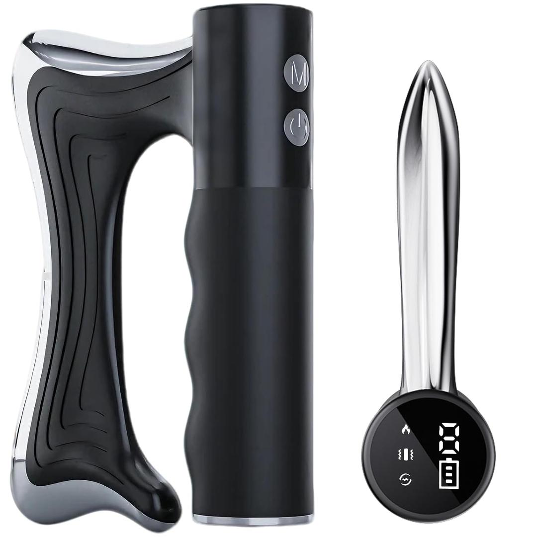 Electric Muscle Scraper Tool with Vibration,Massage& Heat, Portable Gua Sha Massager for Full Body Muscle Recovery, Relaxation, and Pain Relief (Black)